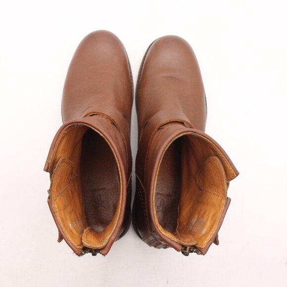 Frye Tyler Women's US 7.5 B Engineer Ankle Moto Boots  Brown Leather Buckle Zip - Picture 7 of 10